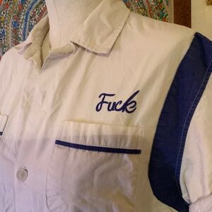 “F**k” Button Down Short sleeve Shirt! Lol - Size M